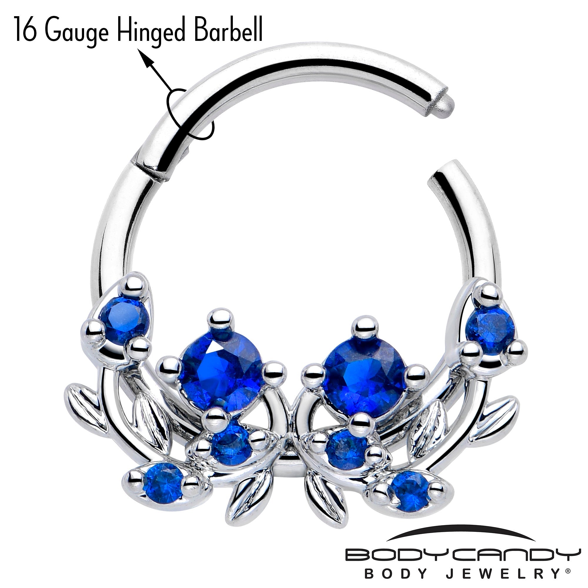16G 3/8 Blue Gem Twining Vine Hinged Segment Ring